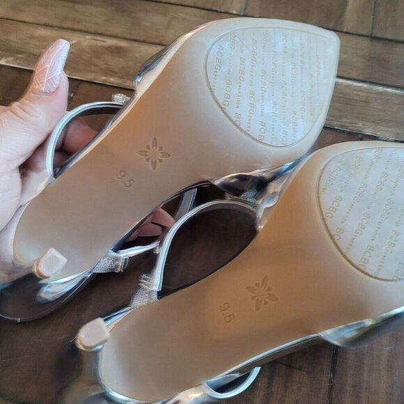 BCBGeneration Bardia Metallic Silver Rhineshone Bows Dress Mules size 9.5 - Picture 5 of 7
